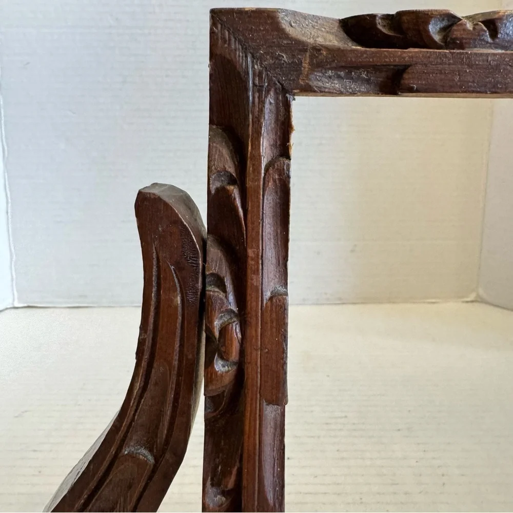 Antique Carved Wood Vanity Dresser Swivel Mirror Picture Frame Only Hand Made